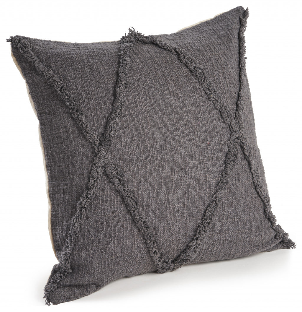 20" X 20" Dark Gray 100% Cotton Geometric Zippered Pillow-3