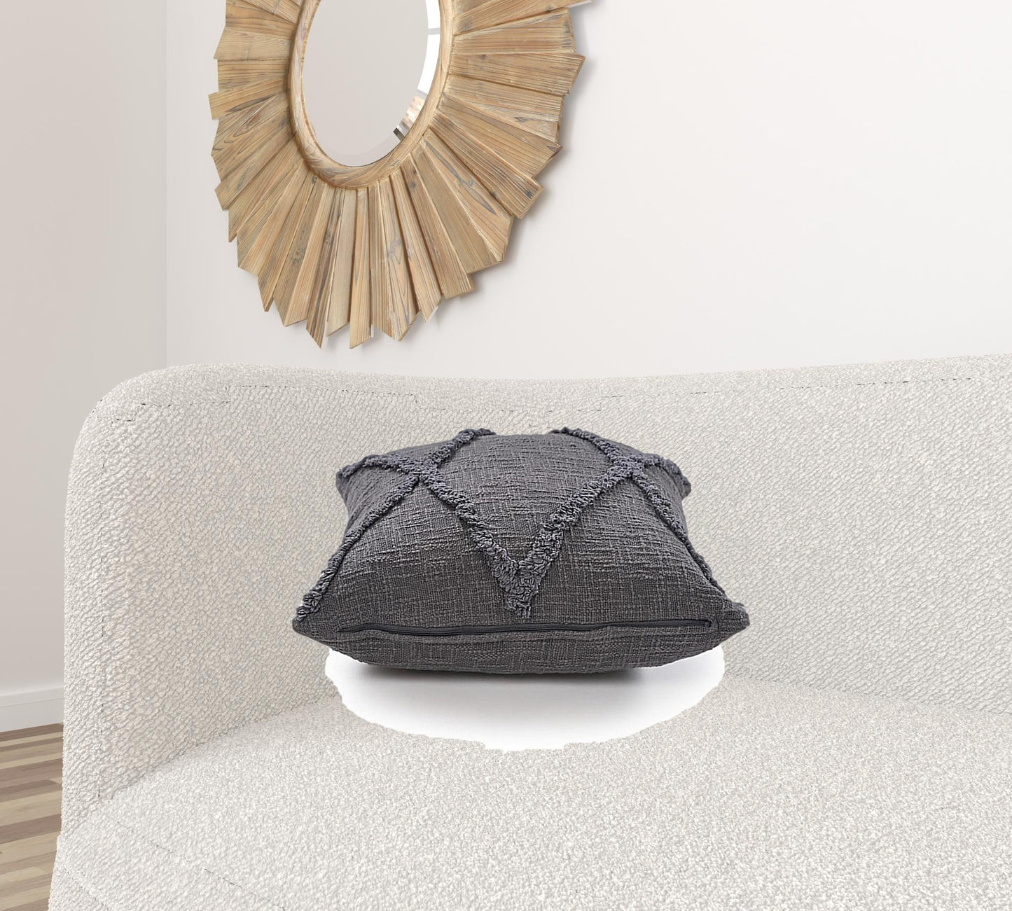 20" X 20" Dark Gray 100% Cotton Geometric Zippered Pillow-4