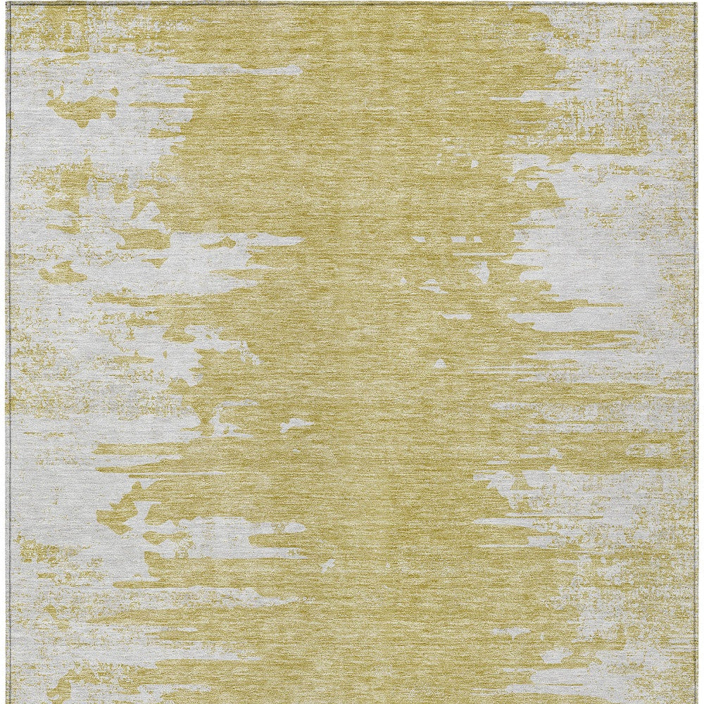 3' X 5' Gold And Ivory Abstract Washable Indoor Outdoor Area Rug-5