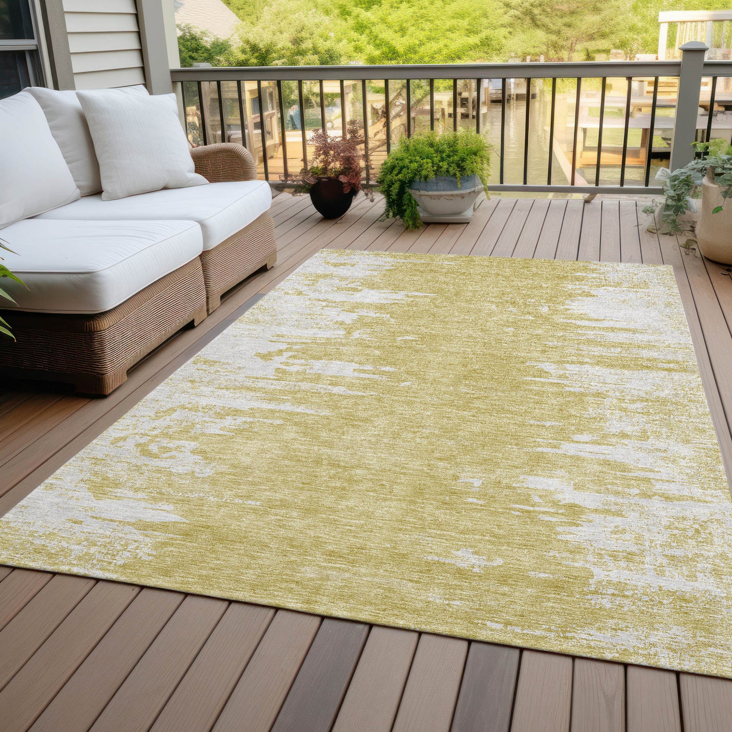 3' X 5' Gold And Ivory Abstract Washable Indoor Outdoor Area Rug-6