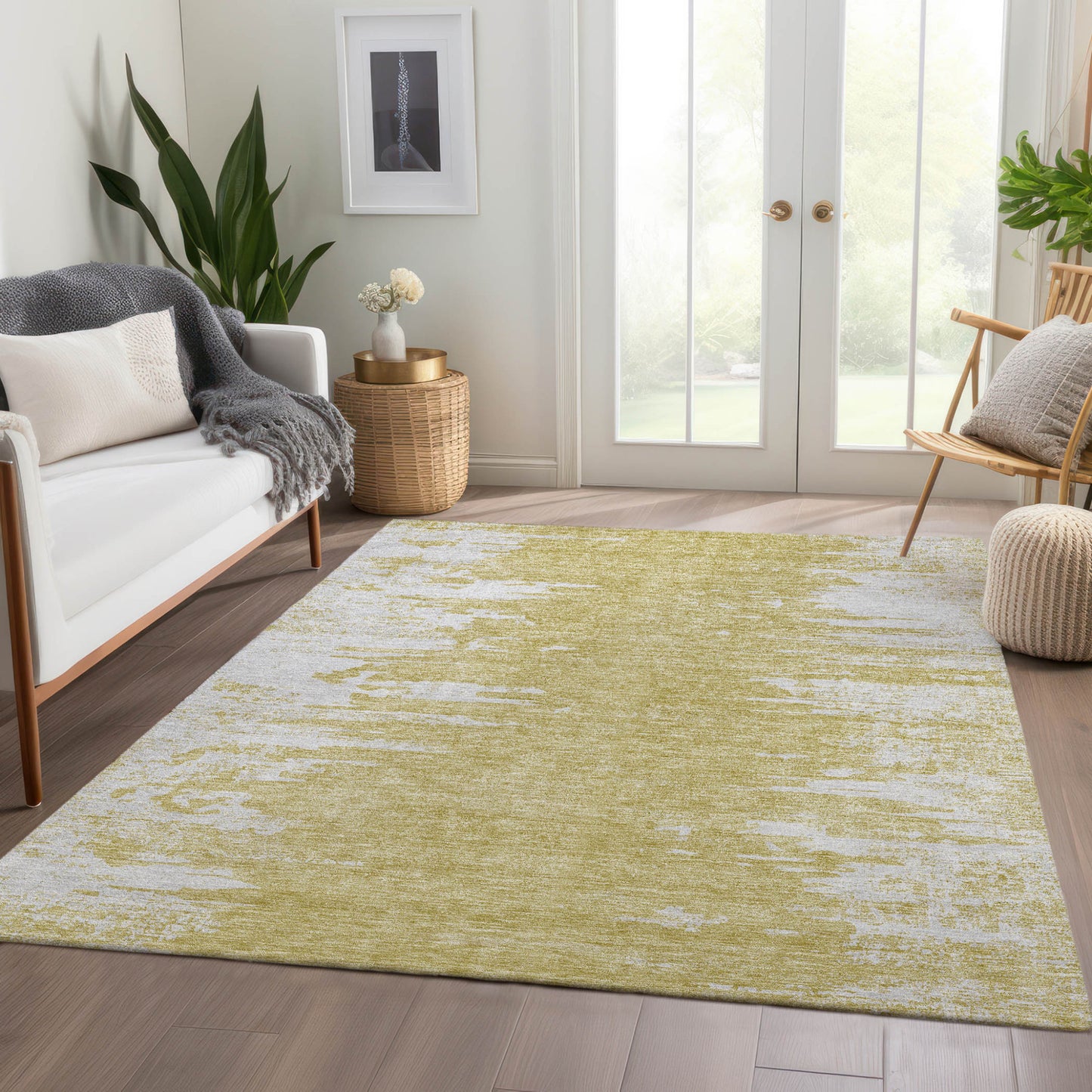 3' X 5' Gold And Ivory Abstract Washable Indoor Outdoor Area Rug-7