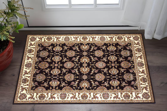 2' X 3' Black And Ivory Floral Area Rug-0