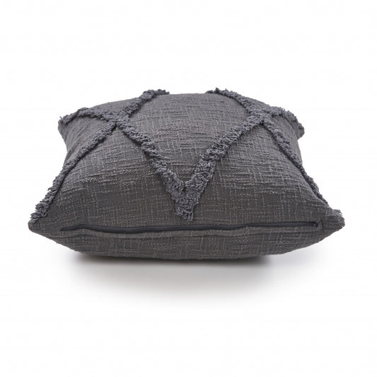 20" X 20" Dark Gray 100% Cotton Geometric Zippered Pillow-0