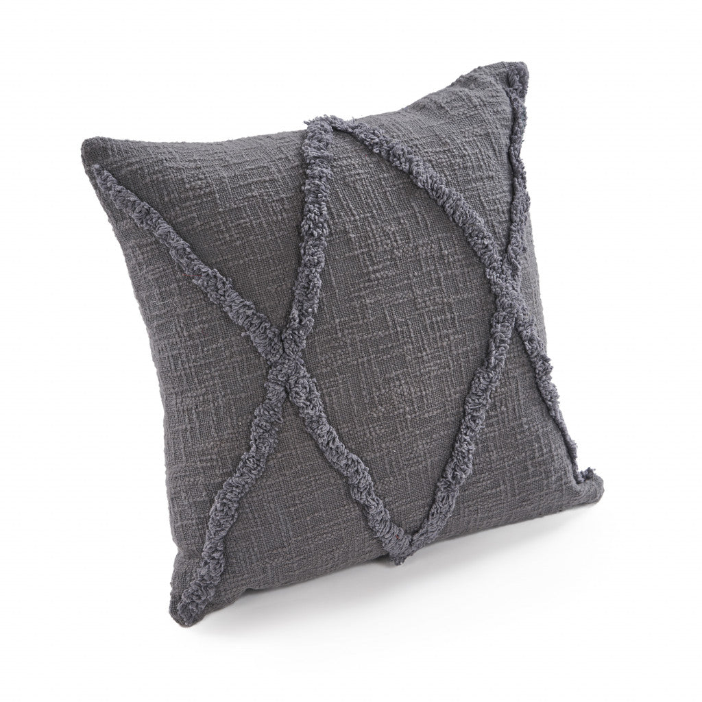 20" X 20" Dark Gray 100% Cotton Geometric Zippered Pillow-2