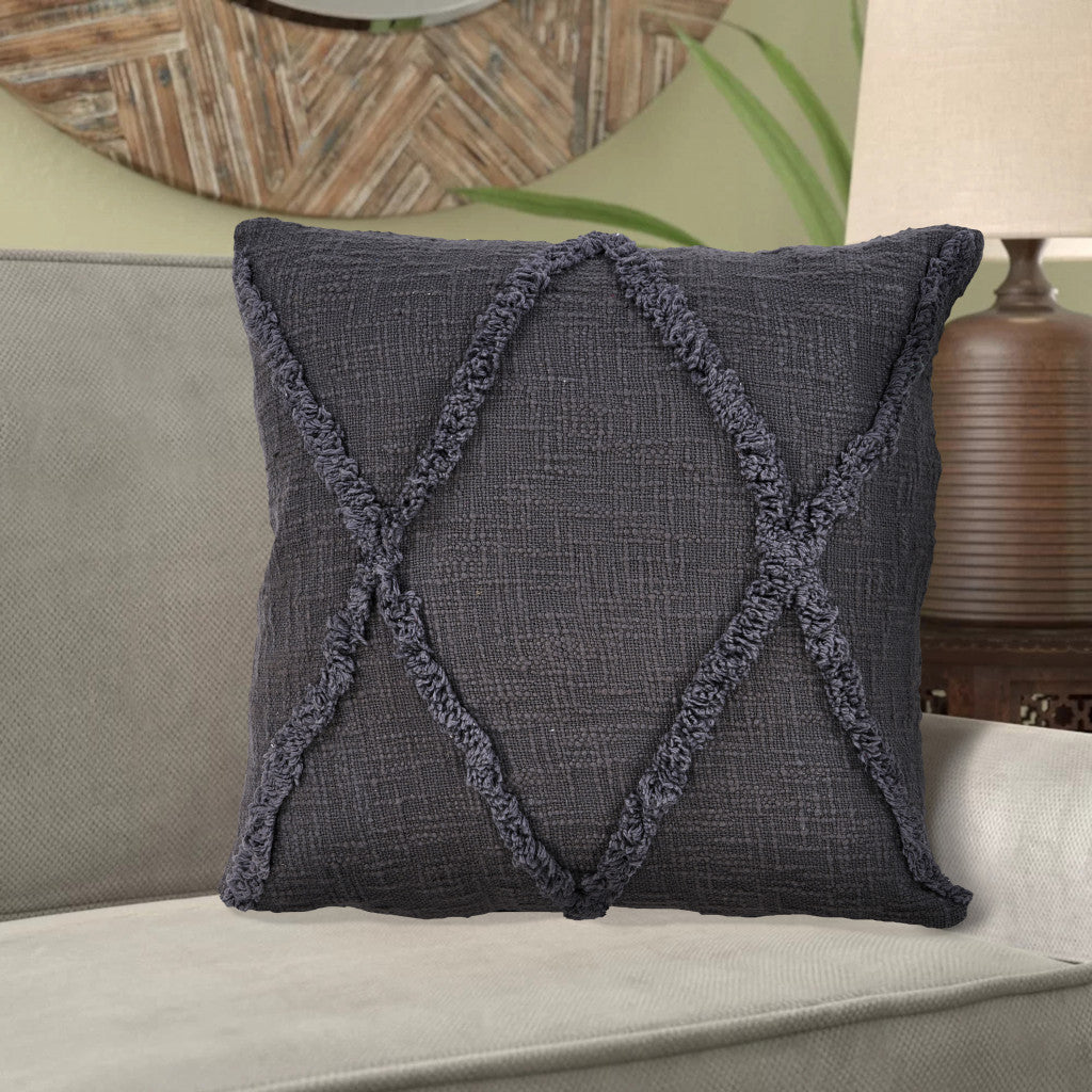 20" X 20" Dark Gray 100% Cotton Geometric Zippered Pillow-5