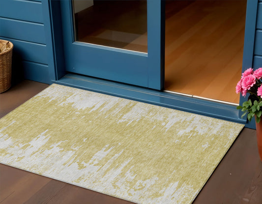 3' X 5' Gold And Ivory Abstract Washable Indoor Outdoor Area Rug-0