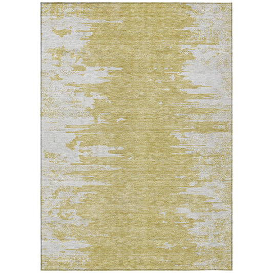 3' X 5' Gold And Ivory Abstract Washable Indoor Outdoor Area Rug-1