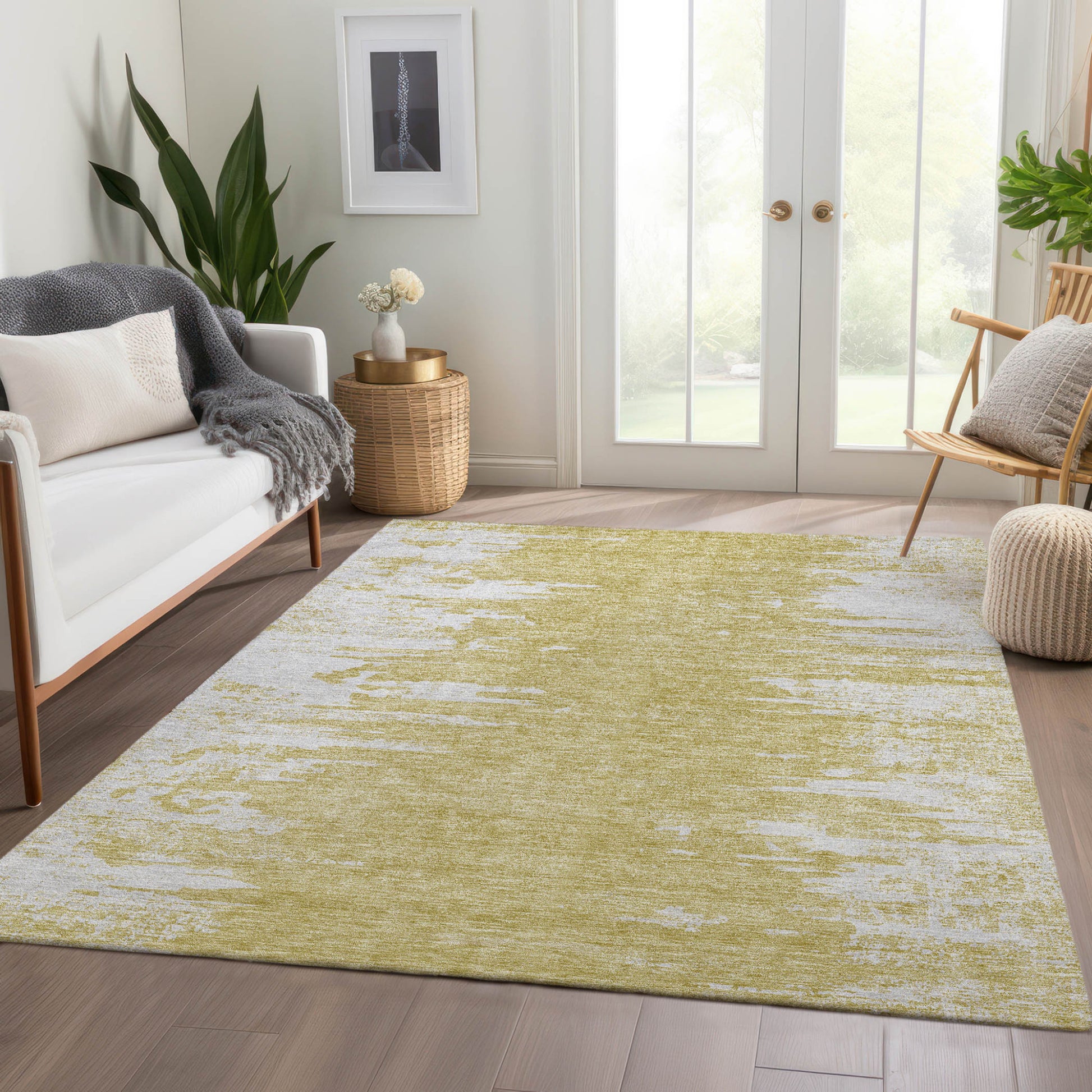 3' X 5' Gold And Ivory Abstract Washable Indoor Outdoor Area Rug-7