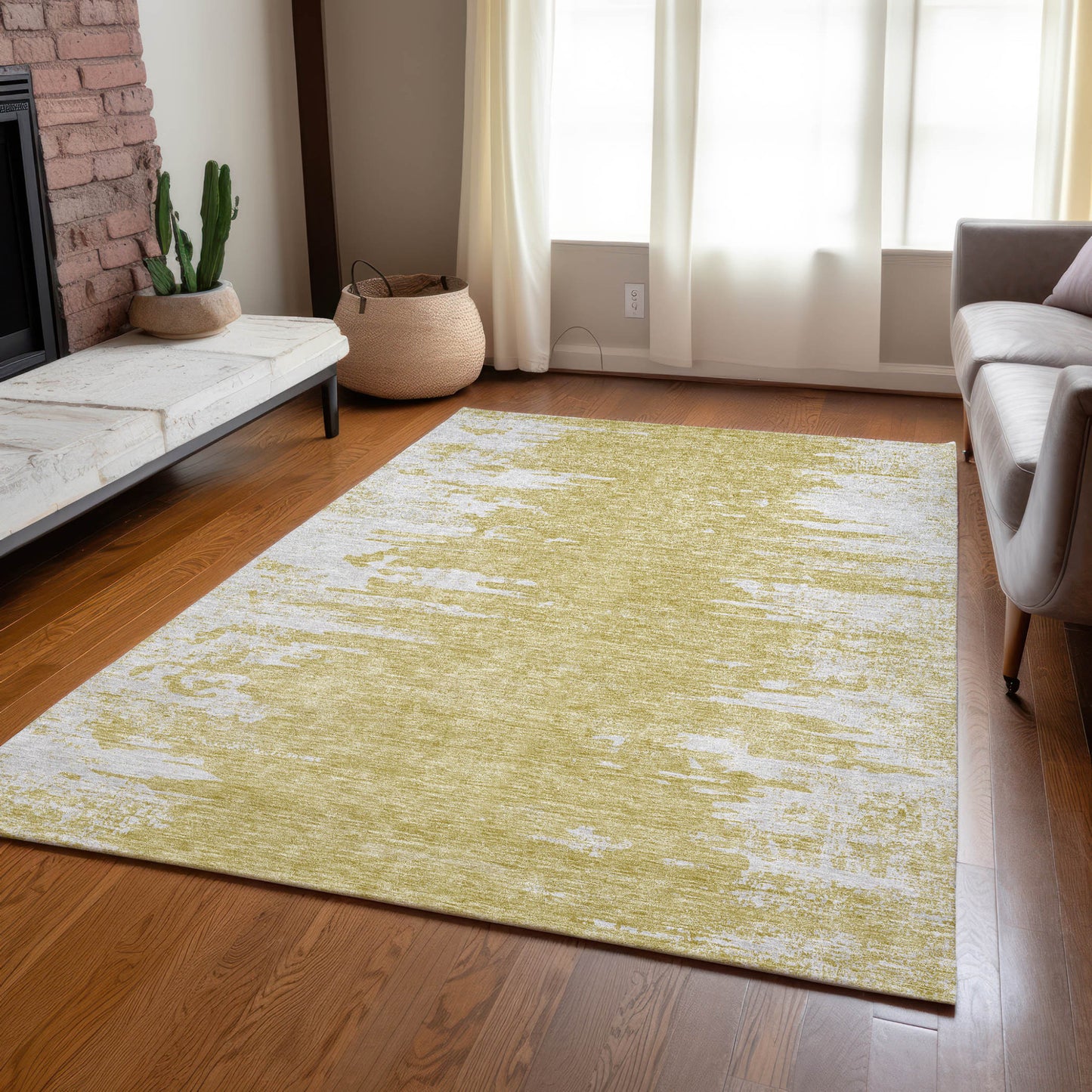 3' X 5' Gold And Ivory Abstract Washable Indoor Outdoor Area Rug-8