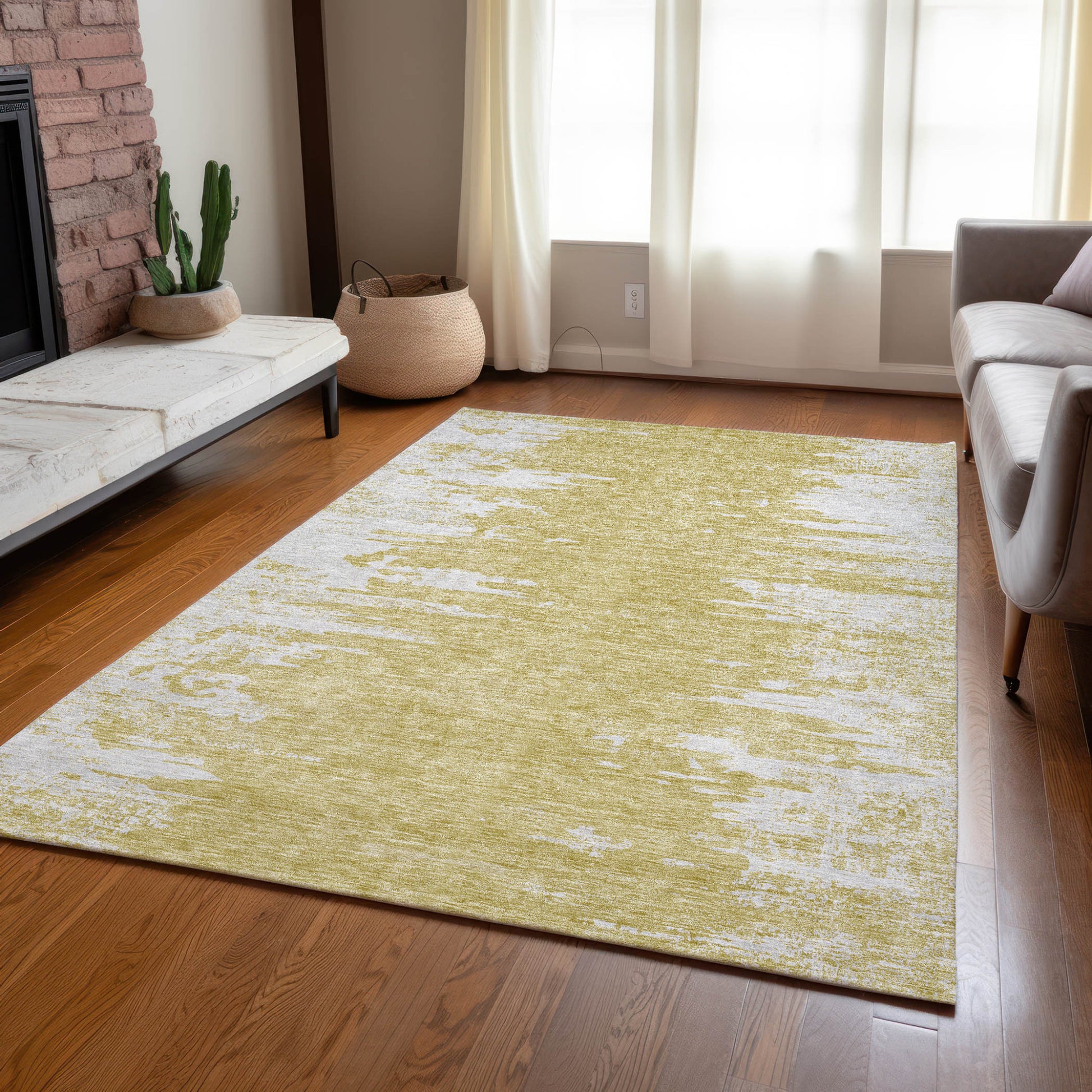 3' X 5' Gold And Ivory Abstract Washable Indoor Outdoor Area Rug-8