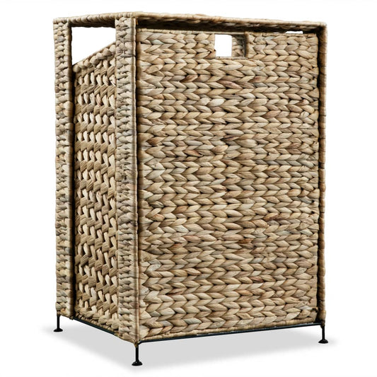 Stylish vidaXL Laundry Basket 17.3"x13.4"x25.2" Water Hyacinth with sturdy metal frame, perfect for organized laundry.
