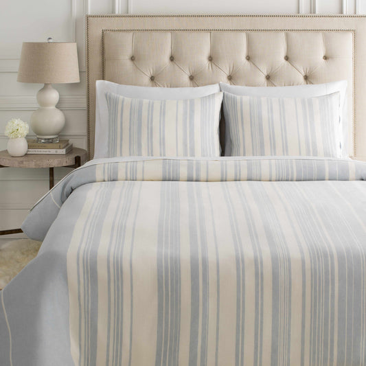 Baraniferho Ice Blue Striped Linen Bedding Set-1
