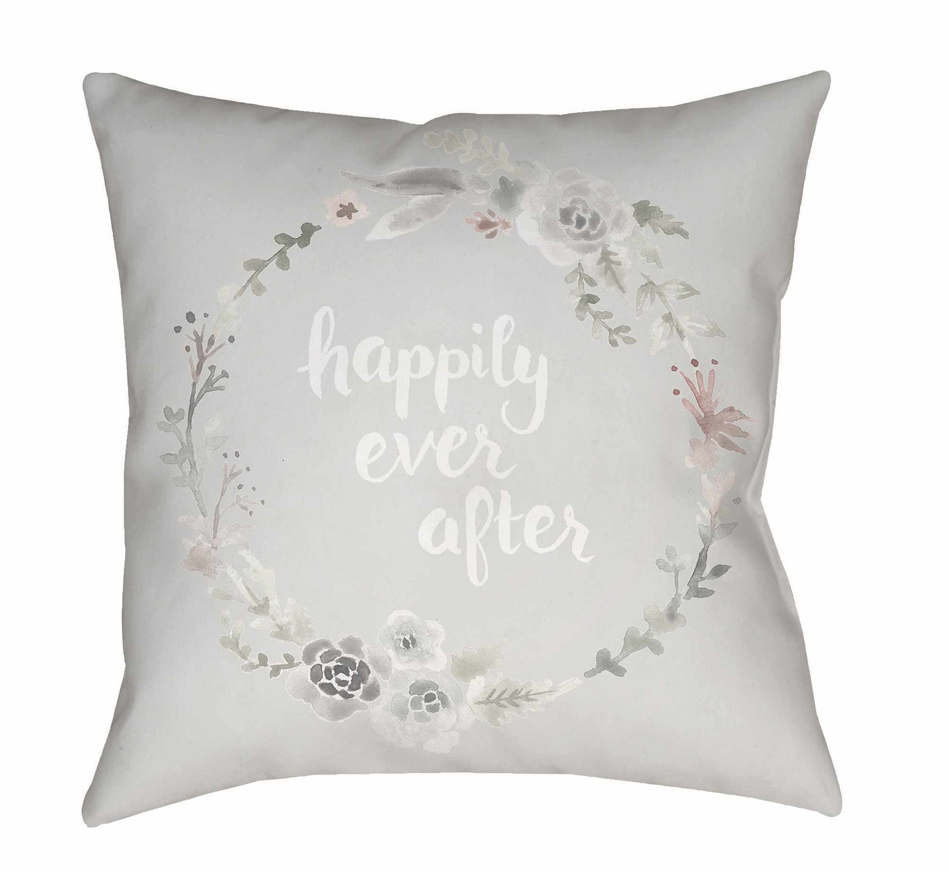 Placer Floral Happily Ever After Accent Pillow in light gray features elegant floral design and soft polyester fabric.